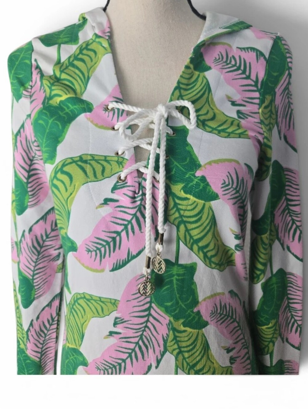 Macbeth Collection by Margaret Josephs Tropical Hooded Cover-Up Dress Large - Picture 7 of 9